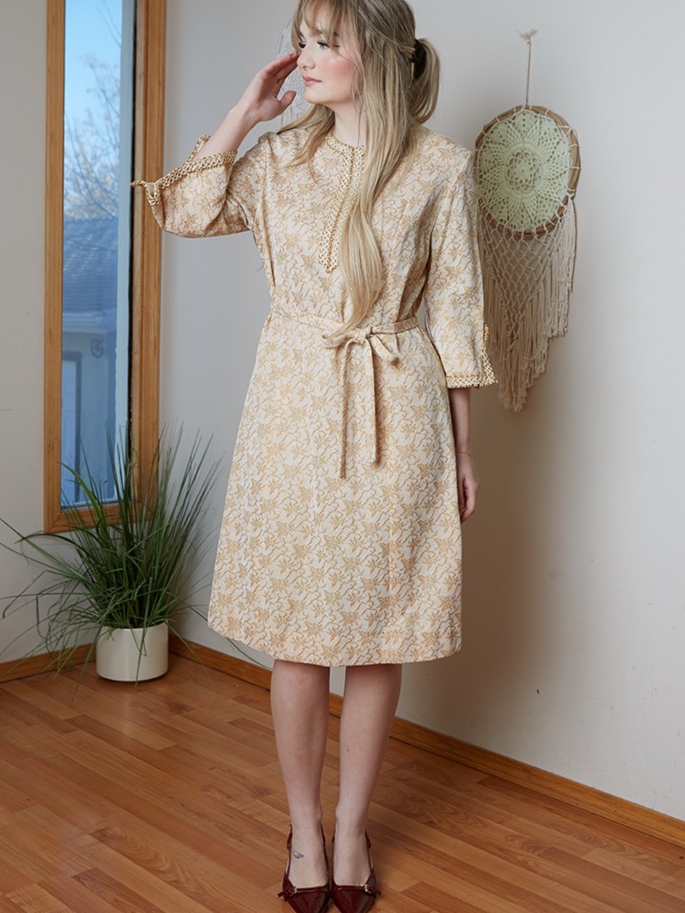 New with Tags 50s 60s Harold Williams Classic Metallic Tie-Waist Midi Dress L